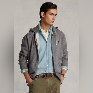 Polo Ralph Lauren Fleece Full-Zip Waffle Hoodie Ash Gray Heather Authentic Code